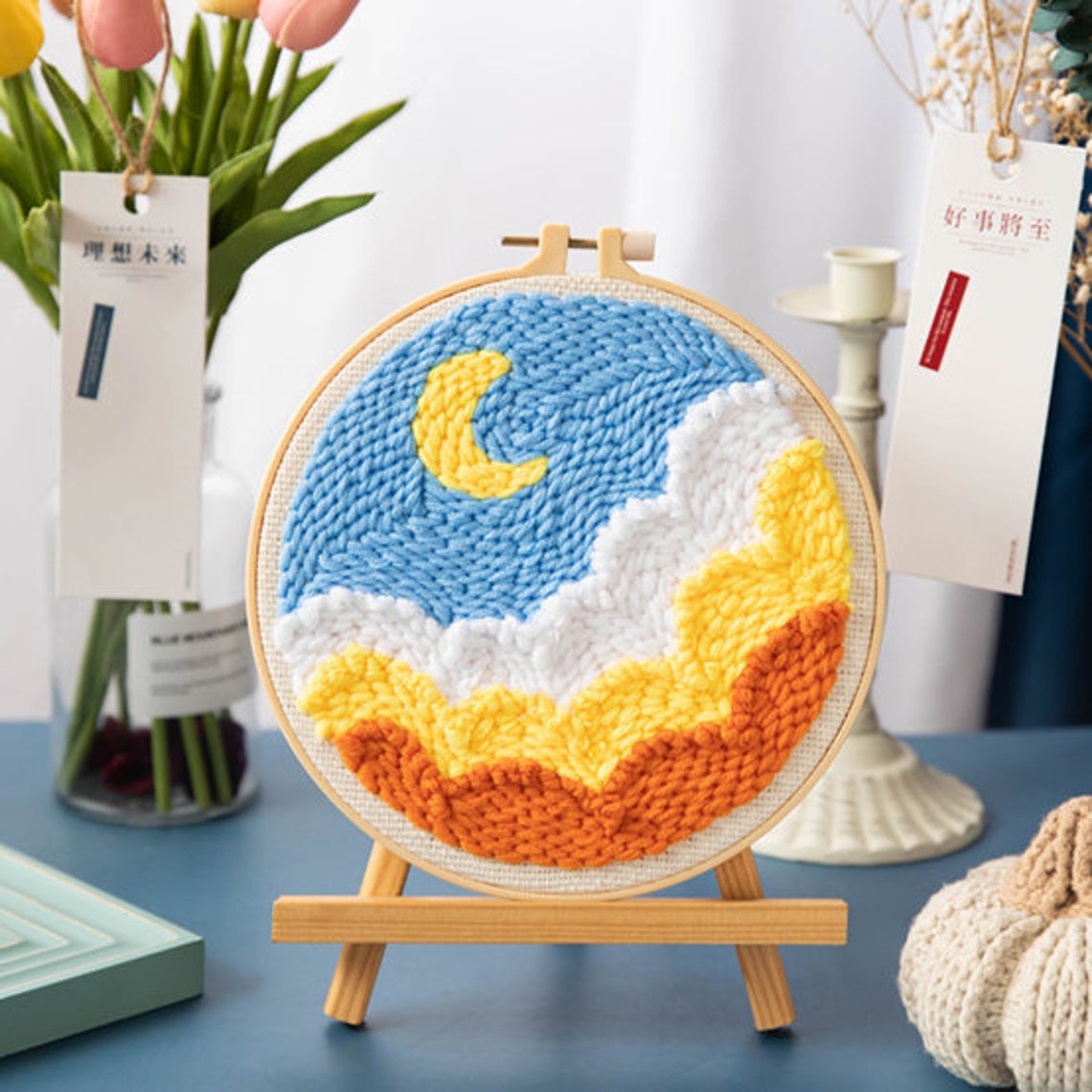 GATYZTORY Moon Scenery Punch Needle Embroidery Kits for Beginners