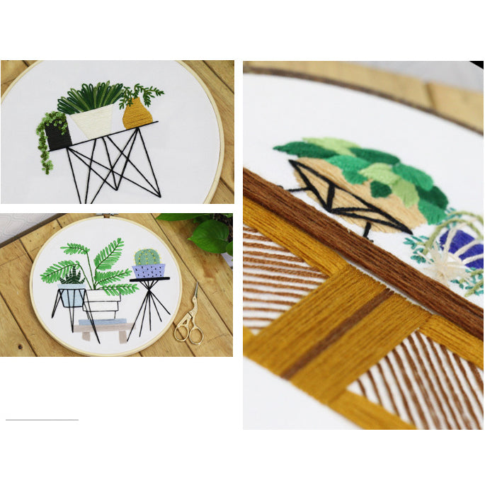 DIY Craft Embroidery Kit For Beginner Pattern Plants Full Kit w/ Needle Hoop