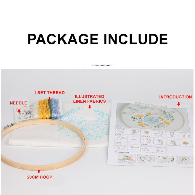 Embroidery Kit For Beginner DIY Craft Pattern Charismas Full Kit w/ Needle Hoop