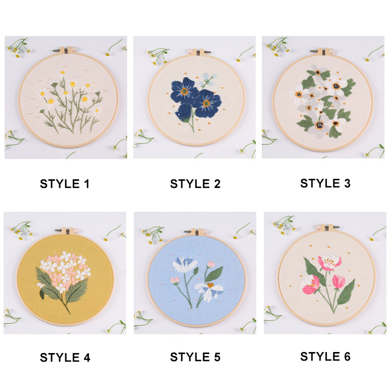 Embroidery Kit For Starter DIY Craft Pattern Flowers Full Kit w/ Needle Hoop