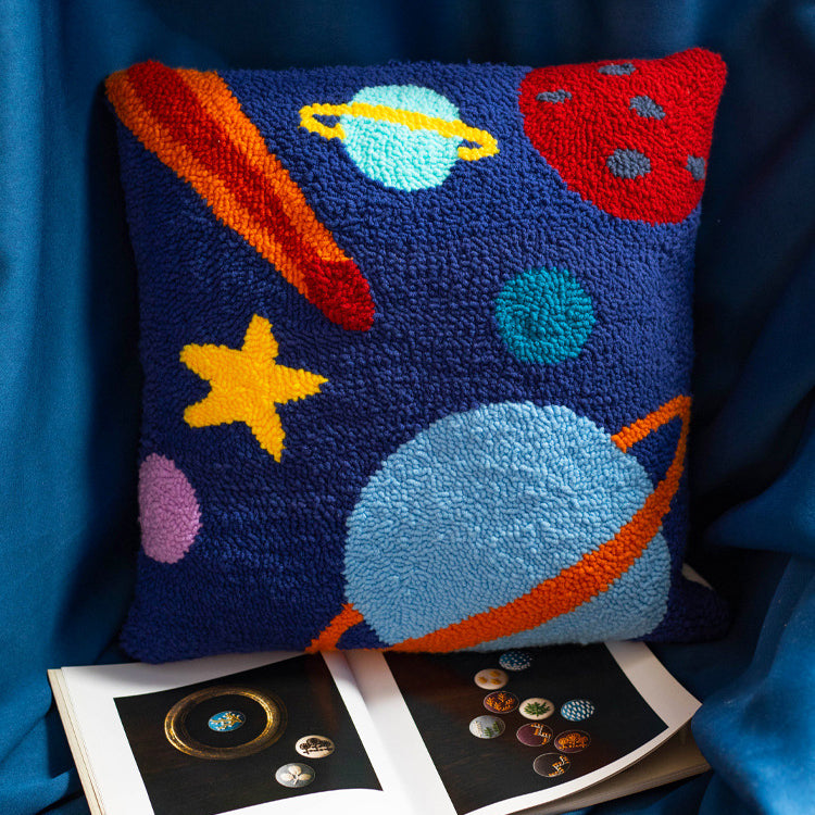 Star - Punch Needle Cushion Pillow Cover 40x40 Kit Embroidery Pack Crafter’s Gift w/ Yarn Adjustable Needle Hoop