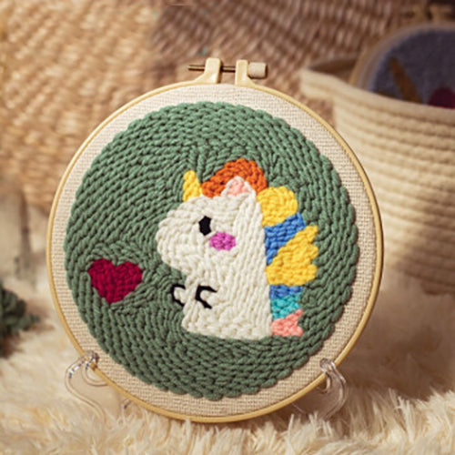 Unicorn - Beginner Punch Needle Kit Starter Embroidery Pack Crafter’s Gift w/ Yarn Adjustable Needle Hoop