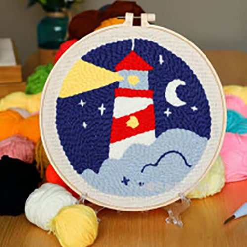 Lighthouse - Beginner Punch Needle Kit Starter Embroidery Pack Crafter’s Gift w/ Yarn Adjustable Needle Hoop