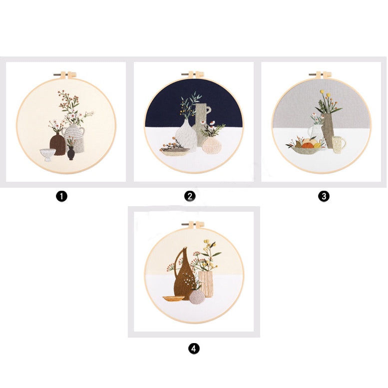 Flower Vase Pattern - Beginner Embroidery Kit Needle Modern Art w/Hoop Thread