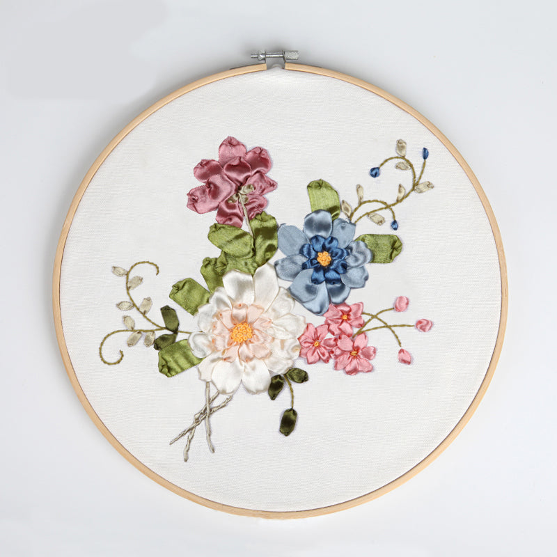 Silk Ribbon Beginner Embroidery Kit w/ Floral Pattern Instructions Beginner Modern DIY Craft