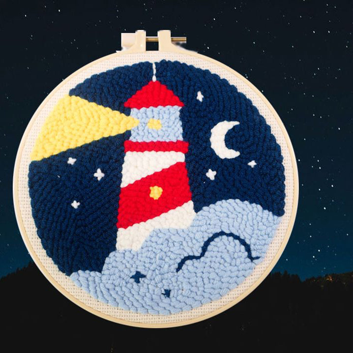 Lighthouse - Beginner Punch Needle Kit Starter Embroidery Pack Crafter’s Gift w/ Yarn Adjustable Needle Hoop