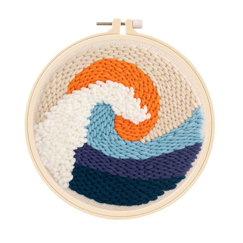 Waves - Beginner Punch Needle Kit Starter Embroidery Pack Crafter’s Gift w/Yarn Adjustable Needle Hoop