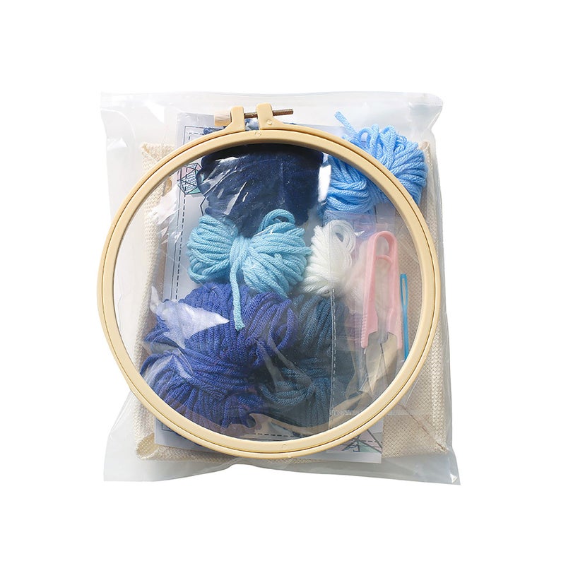 White Moon - Beginner Punch Needle Kit Starter Embroidery Pack Crafter’s Gift w/Yarn Adjustable Needle Hoop