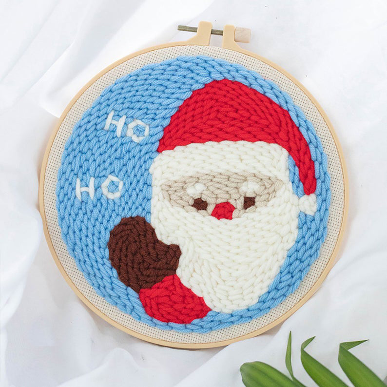 Santa - Beginner Punch Needle Kit Starter Embroidery Pack Crafter’s Gift w/Yarn Adjustable Needle Hoop