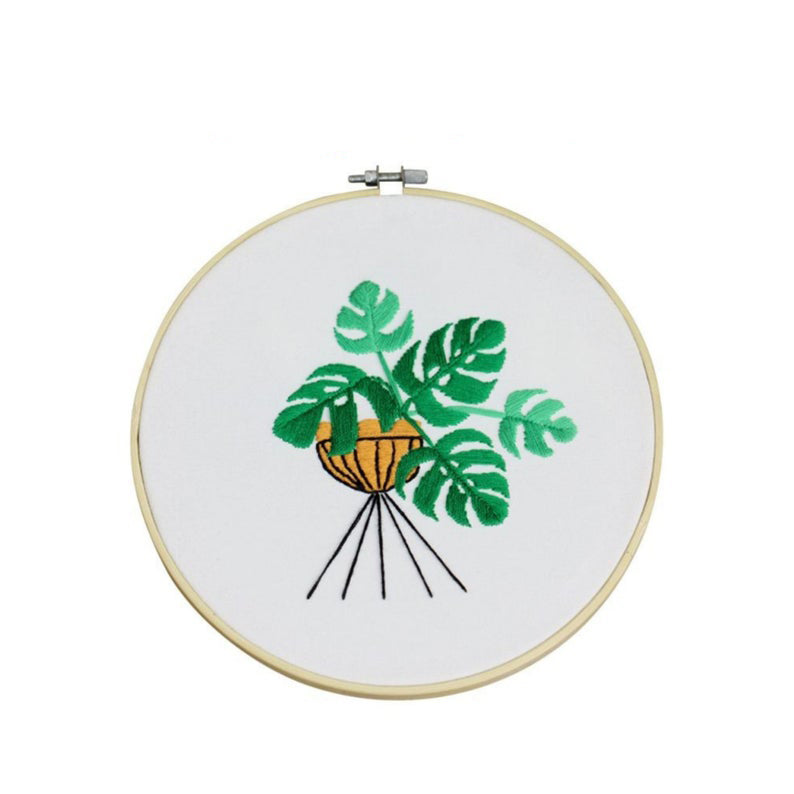 DIY Craft Embroidery Kit For Beginner Pattern Plants Full Kit w/ Needle Hoop