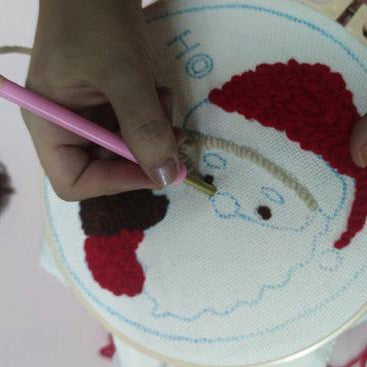 Santa - Beginner Punch Needle Kit Starter Embroidery Pack Crafter’s Gift w/Yarn Adjustable Needle Hoop