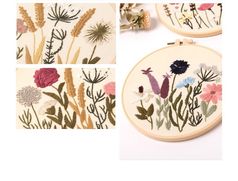 Floral Pattern - Beginner Embroidery Kit Needle Modern Art Pattern w/Hoop Thread